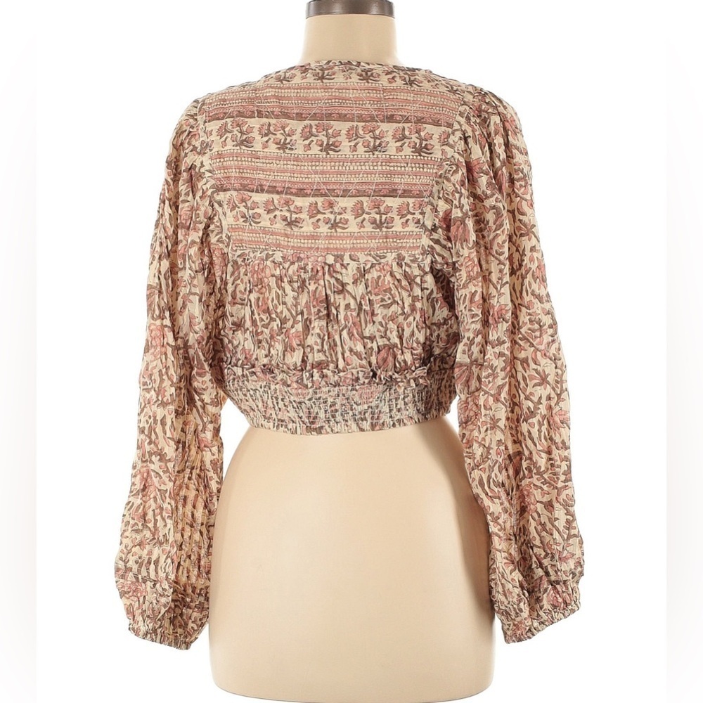 NWT CLEOBELLA Lydia Blouse Top Zinnia Print Cropped Size L Y2K Long Sleeve Tan - Picture 3 of 6